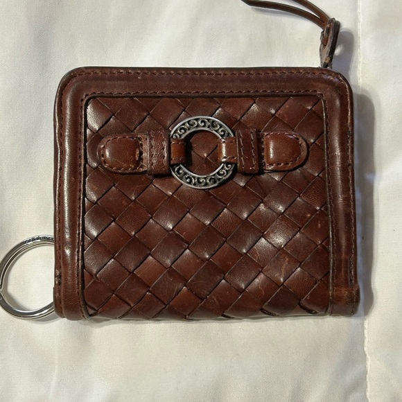 Brighton Basket weave Leather ID Key Holder Credit Cards Zipper Coin Wallet - Picture 1 of 5
